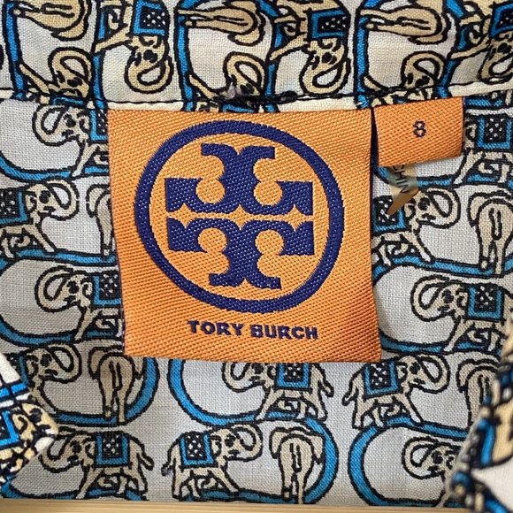 Tory Burch Cream & Gold Adelaide Elephant Pattern Tunic/Swim Cover Women Size 8 - Picture 5 of 10